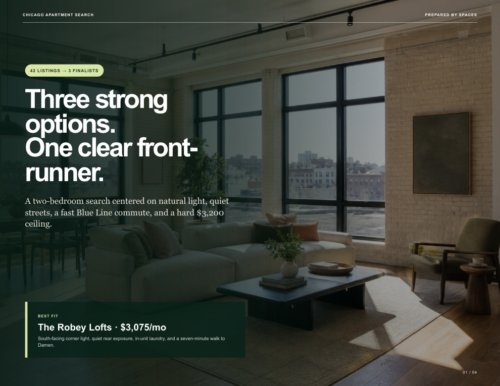 Recommendation from the Apartment Hunt Agent example