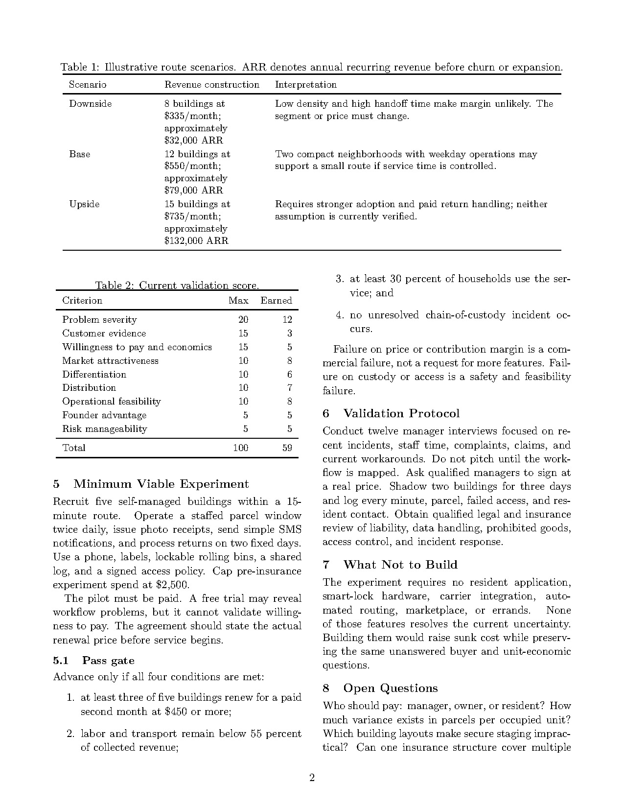 Economics and MVP from the Business Idea Validator example