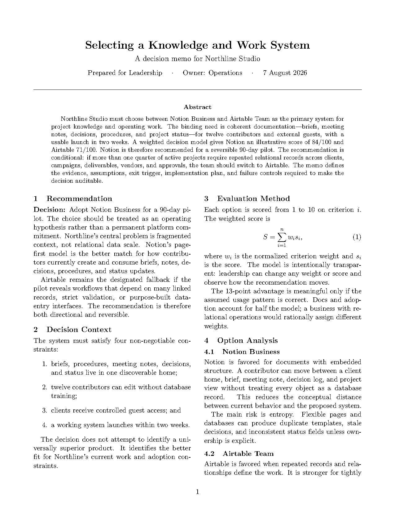 Recommendation from the Decision Memo Agent example
