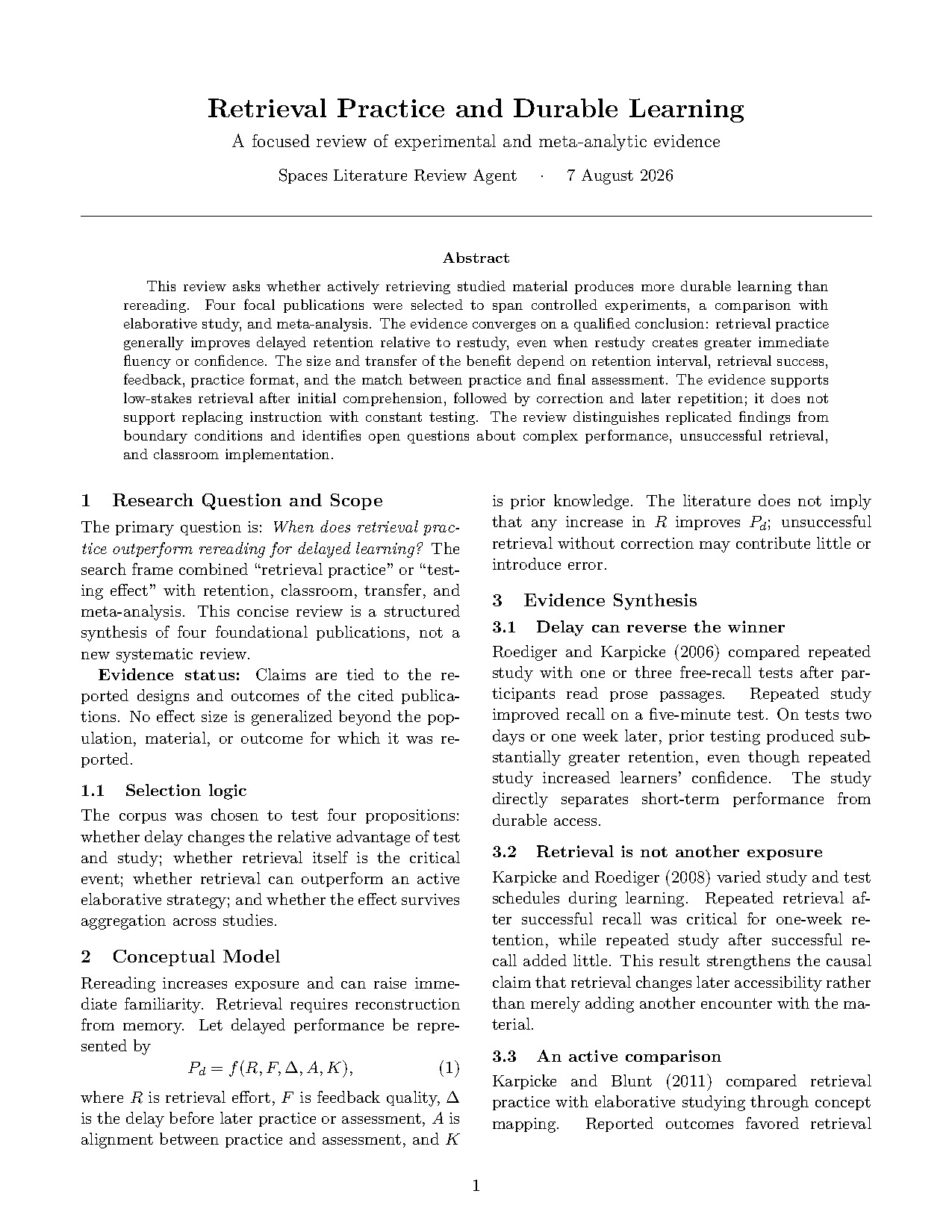 Question and model from the Literature Review Agent example