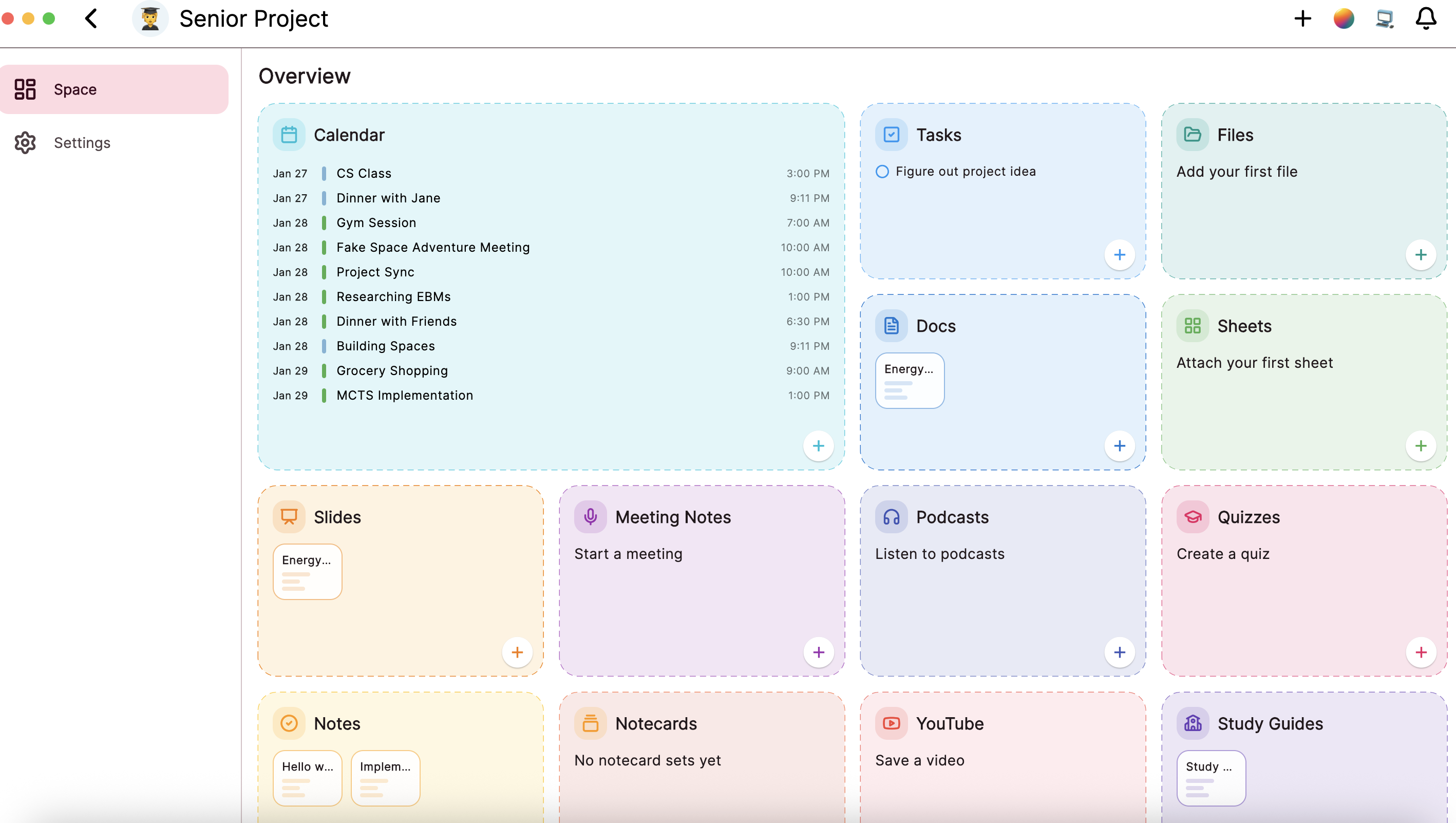 Spaces Project Overview Dashboard